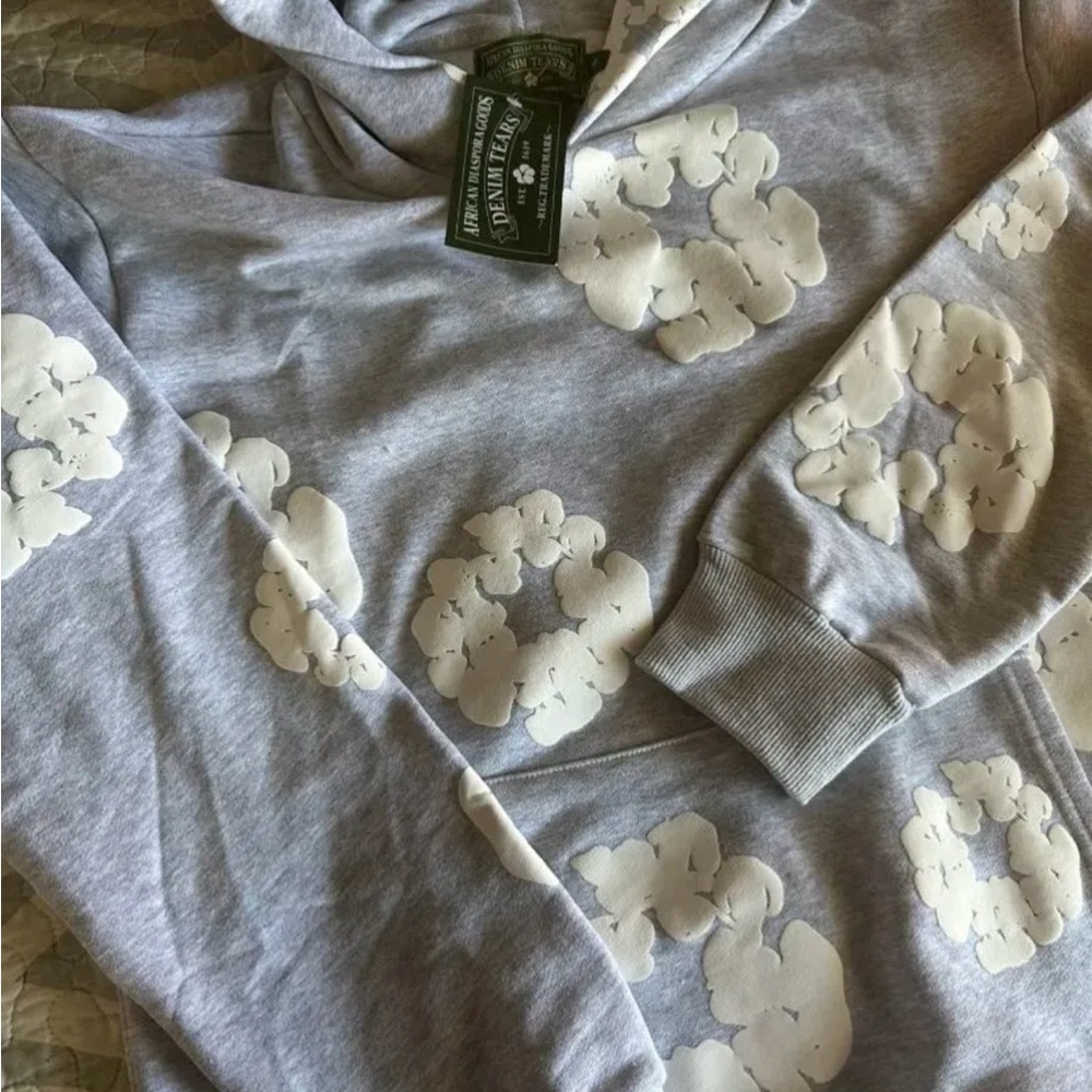 Gray Hoodie with White Floral Design